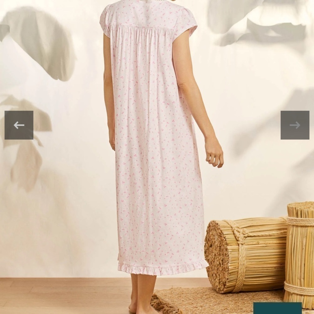 Eileen West Pink Floral Cap Sleeve Night Dress Lace Button Yoke EUC - Picture 11 of 11